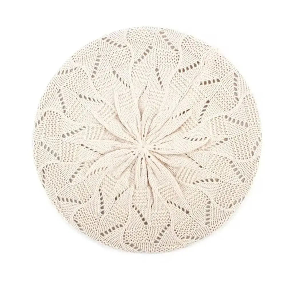 Travel Spring/Summer/Autumn Women Knit Beret Hat Plain Color Hollow French Artist Beanie Headband Thin Acrylic Berets Outdoor 3