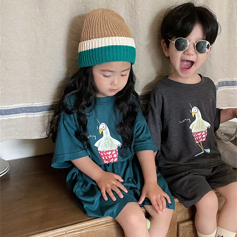 

2023 Kids Clothing Set Cartoon Printed Boys Sets Short Sleeve Tee and Shorts 2Pcs Girls Suit