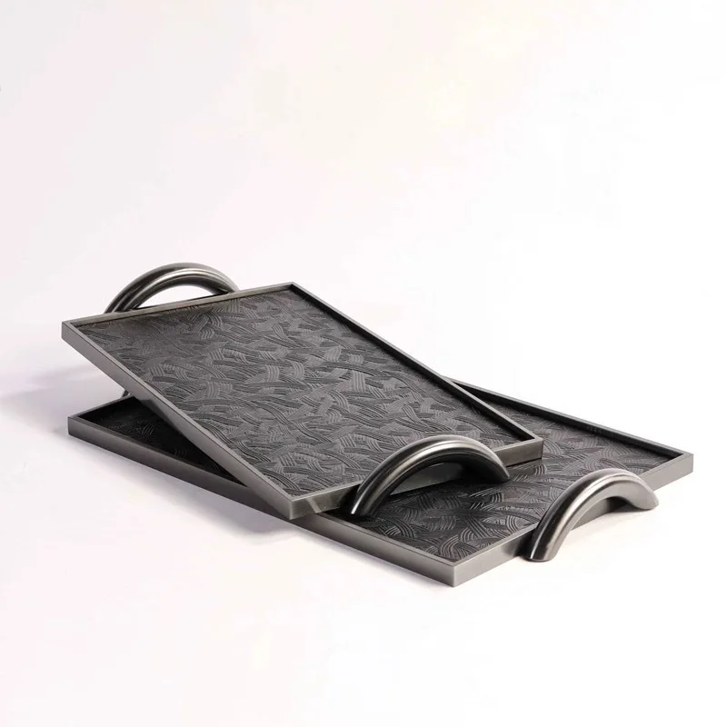 Creative Leather Tray Modern Simple Metal Decorative Tray Rectangular Pallet with Two Handles Home Decoration Storage Ornaments