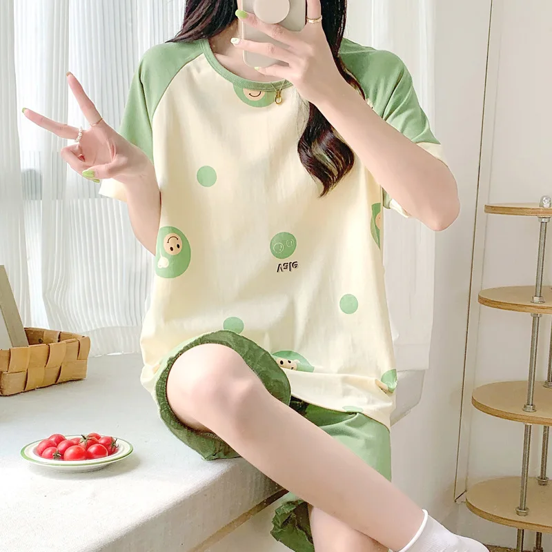 2023 Summer Women Nursing Pyjamas Homewear Maternity Pajamas Set Cute Breastfeeding Clothes Short-sleeved Pregnancy Sleepwear