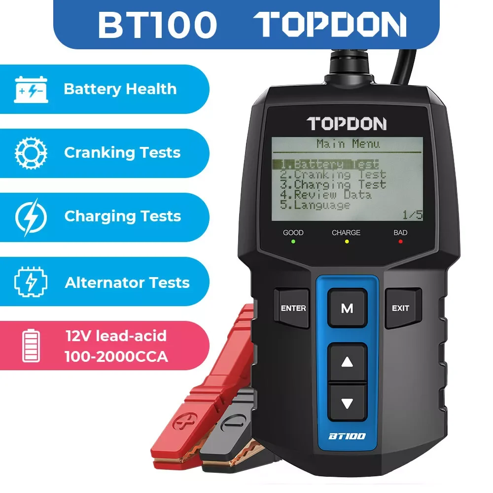 Тестер аккумулятора TOPDON BT100, цифровой автомобильный диагностический анализатор аккумулятора, 12 В