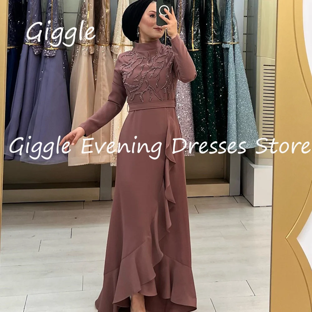 

Giggle Crepe A-line O-neck Appliques Formal Elegant Prom Gown Ankle Length luxury Evening Pretty Party Dresses for Women 2023