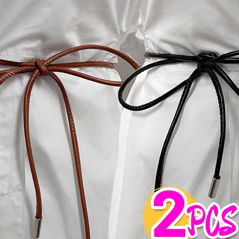 

New Round Leather Rope Waist Chain Belt 156cm Length Knotted Vintage String for Women Girls Simple Decoration Tie Waistband