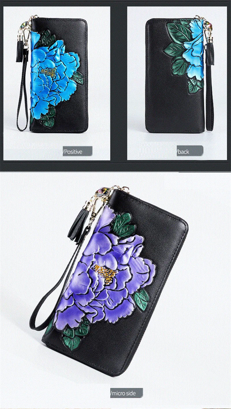 Blumenmuster Echtleder-Geldbörse für Damen Große Kapazität Damen-Ledertasche 2026 Neu RFID Damen-Clutch für Karten und Mobiltelefon – Detail 16