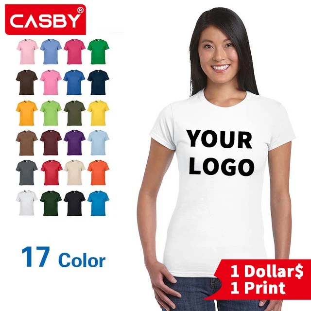 Eu Size 17 Colors Women Casual Solid Cotton Short Sleeve Custom Logo T-shirt Ladies Gildan Round Neck Advertising Shirt - T-shirts - AliExpress