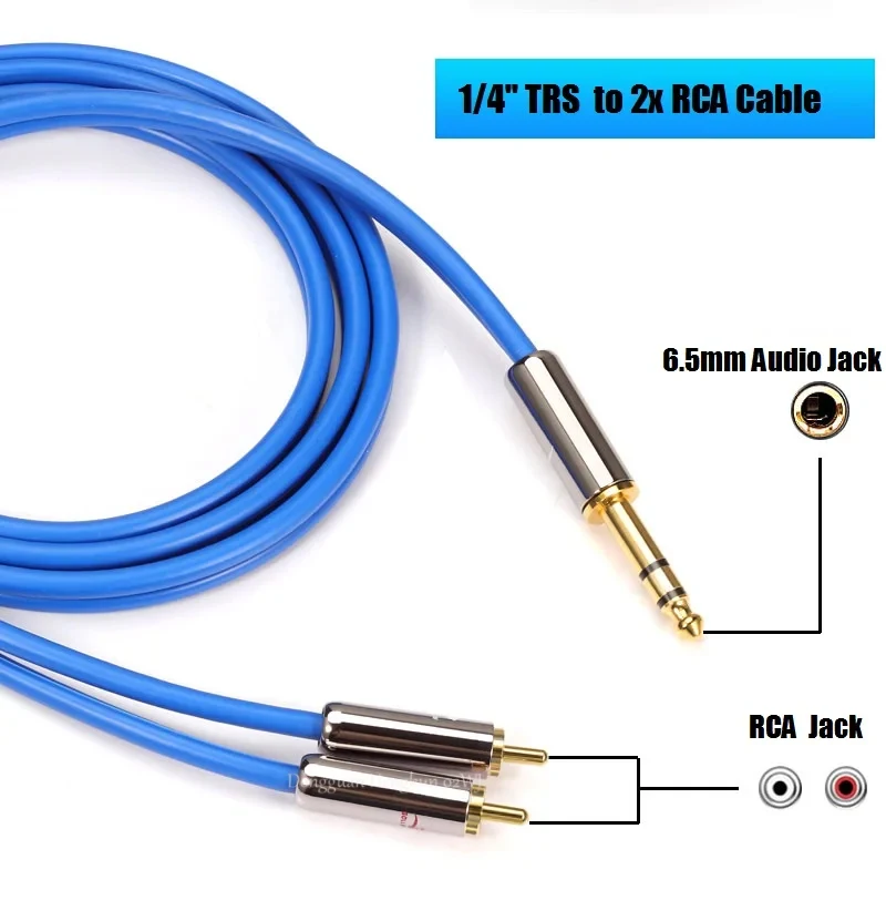 Dual RCA to 1/4 Inch TRS 6.35mm Jack Male Audio Cable for Mixer Console Amplifier Home Stereo Hifi Systems Y Splitter Cords 1