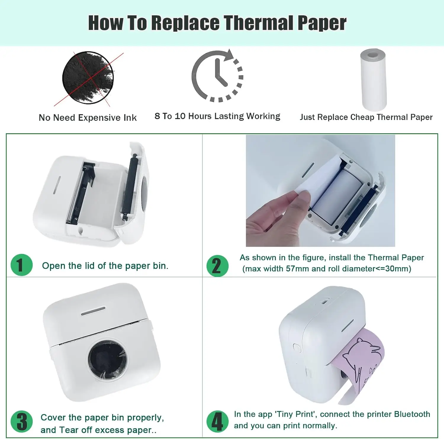 Mini Inkless Sticker Printer HD Thermal Sticky Note Print Pod Sticker Maker Portable Bluetooth Pocket Printer for Notes DIY