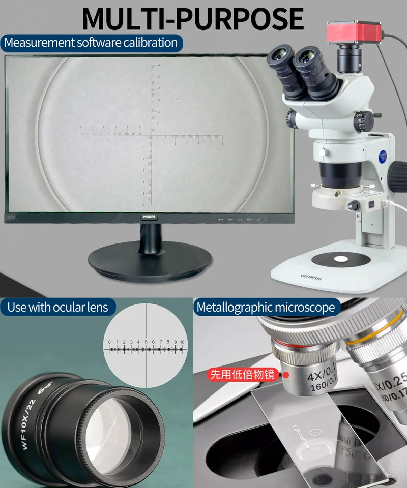 Optical Glass Stage Micrometer Slide - 35mm Diameter, 0.1mm Divisions, For Microscope Calibration & Measurement