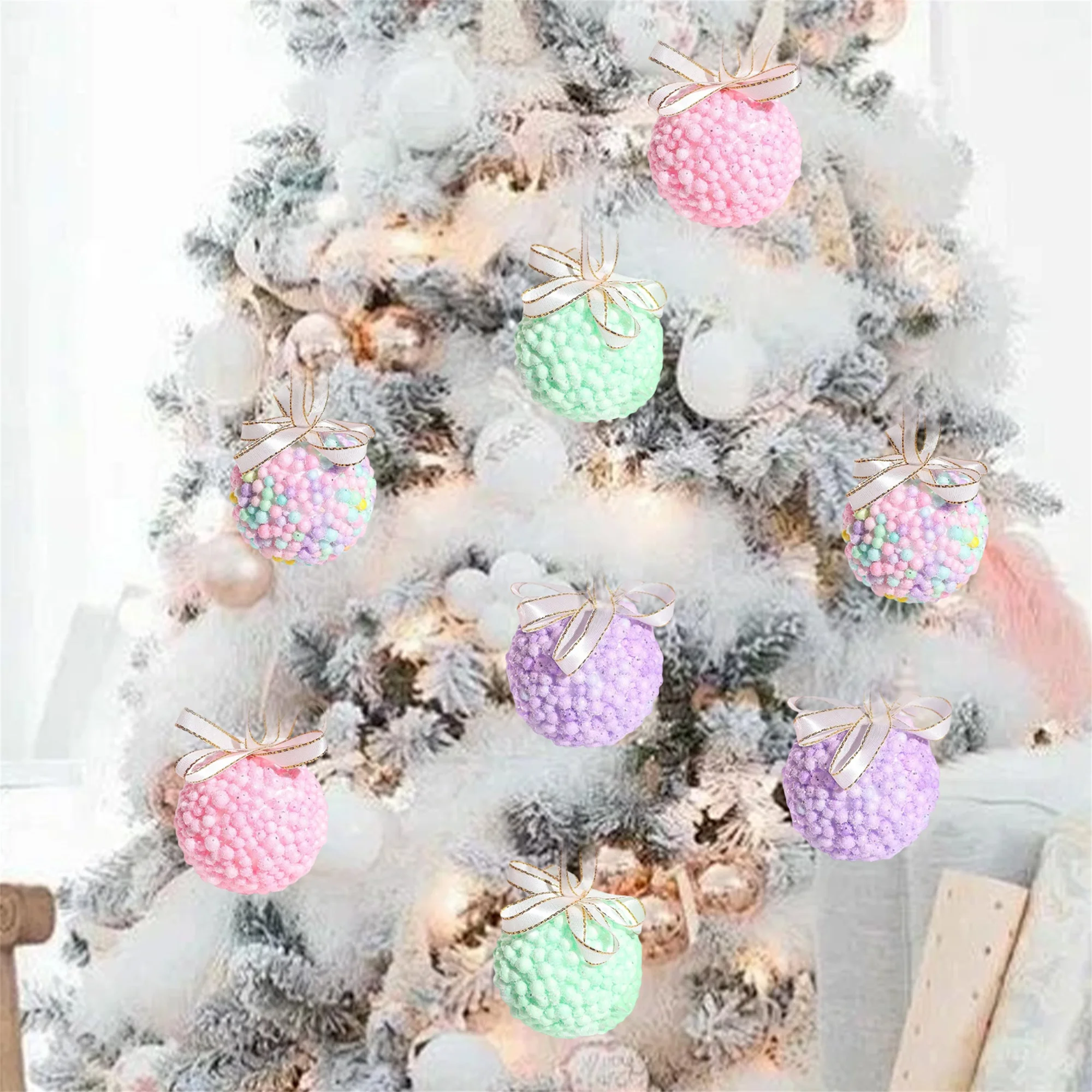 Set of 6 Glittery Christmas Ball Ornaments with Sparkling Rhinestone Accents - Festive Holiday Tree Decorations for Xmas