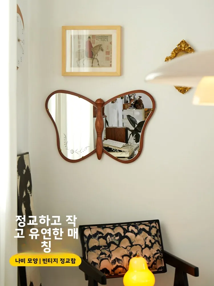 레트로 나비 조각 나무 반신 거울 거실 장식 현관 복도 장식 수제 예술적 홈 데코레이션
