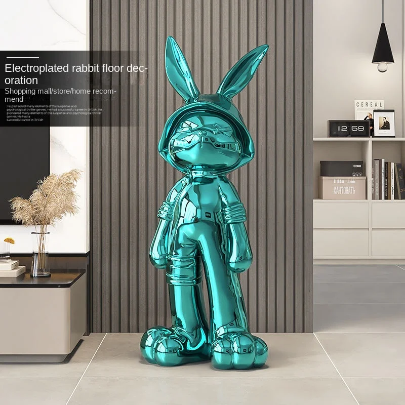 

Home Decor Long Legged Rabbit Electroplated Floor Ornaments Sculptures Decorations Accessories Living Room Resin Animal Statues