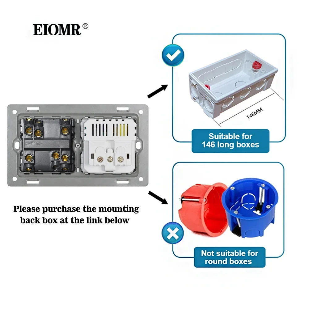 Комбинированная розетка EIOMR 2, стандарт ЕС, электрическая розетка 16A, 5V, 2,1A с usb-портом для зарядки типа c, настенная розетка (art.: 3920c3d49efea) - 3920c3d49efea