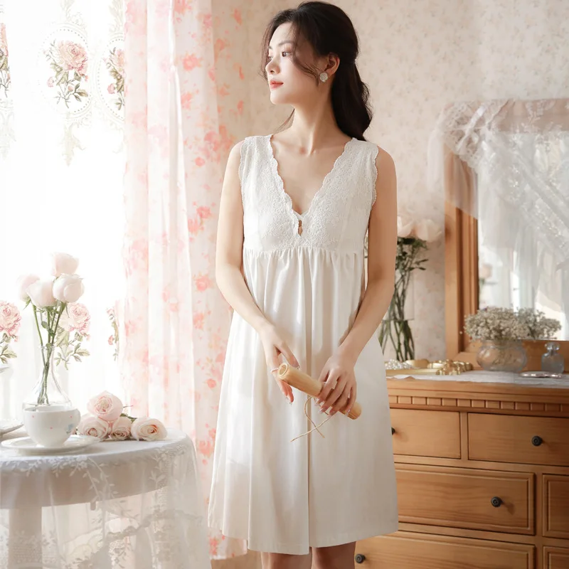 Women's Sleeveless Nightgown With Ruffle Trim