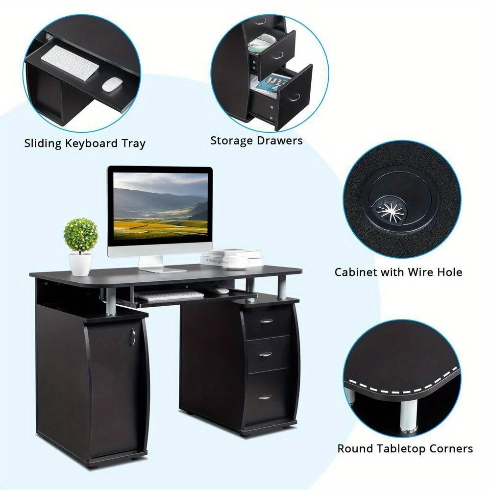 Laptop desk, home office study furniture with 3 drawers 5