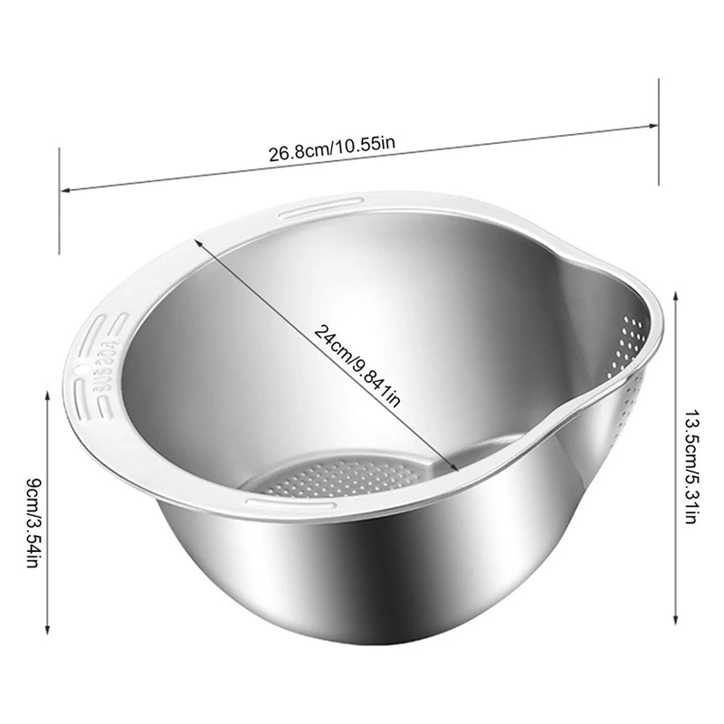 ABUN-Washing Bowl Made Of Stainless Steel, Sieve For Washing And Vegetables