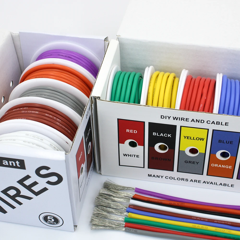 DIY high quality flexible silicone wire and cable 5 colors in a box mixed wire tinned pure copper wire