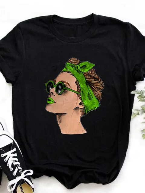 Yellow T-shirt Women Summer Print Lady Casual T Shirt Tops Harajuku Streetwear Short Sleeve Tshirt,Drop Ship T211I-Black