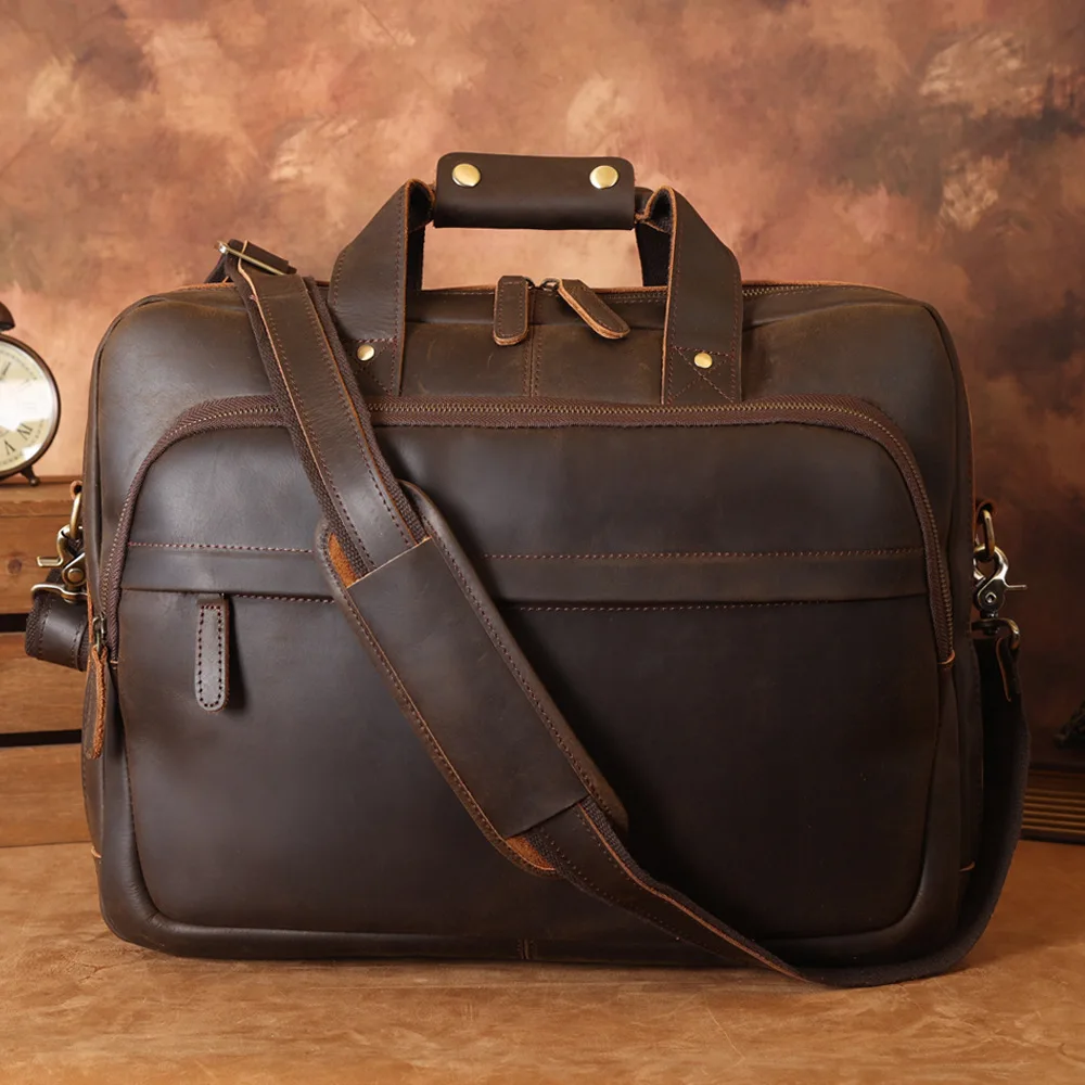 

Портфель мужской из натуральной кожи, сумка-тоут для работы и работы, кожаный саквояж на плечо для ноутбука 17 дюймов