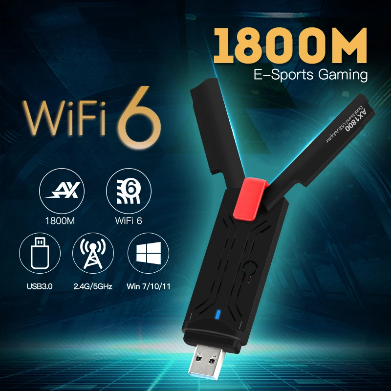 Adapter 1800Mbps 2.4G/5GHz Dual Band 802.11AX Wireless Wi-Fi Dongle Network Card USB 3.0 WiFi Adapter For Windows 7/10/11