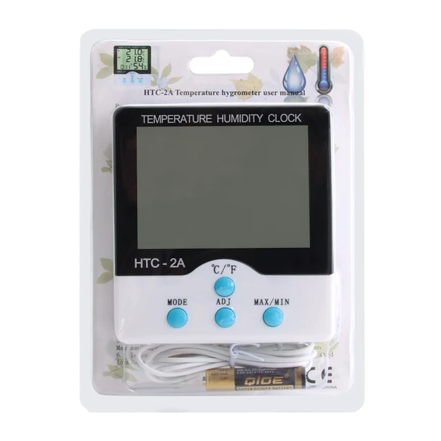 HTC-2A Digital Temperature and Humidity Meter with Clock and Alarm