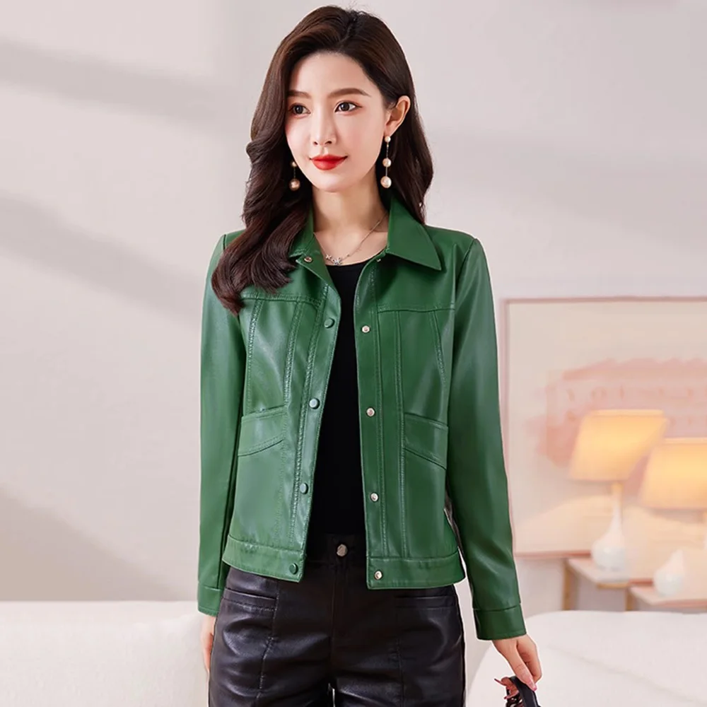 New Women Leather Jacket Spring Autumn Fashion Single Breasted Casual Slim Short Coat Split Leather Outerwear Plus Size M-6XL plus size 10xl 9xl 8xl 7xl 6xl new 2020 autumn spring jackets men classic bomber coat solid casual fashion clothes