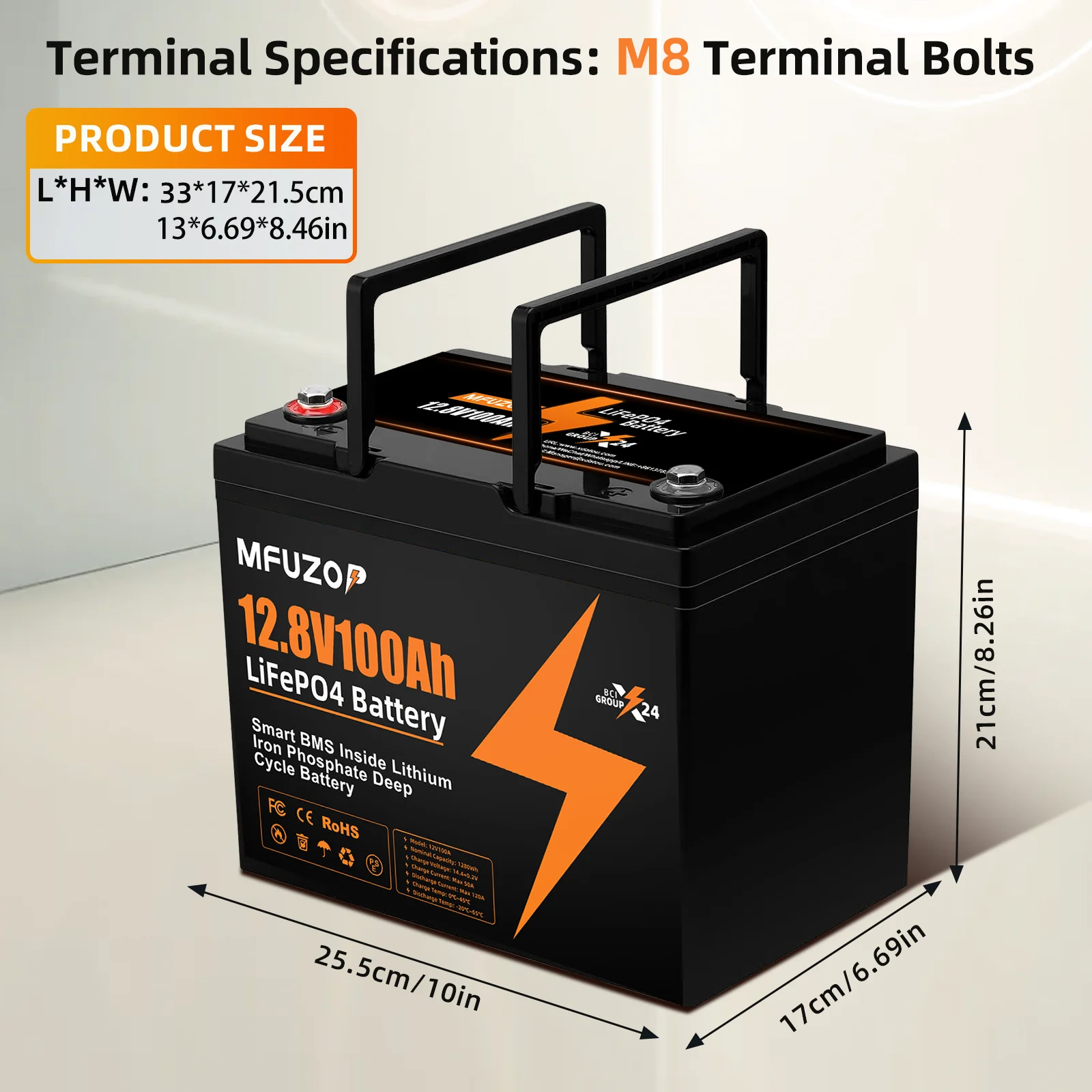 MFUZOP 12V 100Ah Lithium LiFePO4 Battery with 100A BMS Perfect for