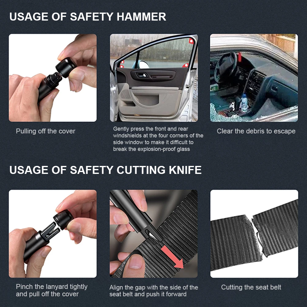 Car Safety Hammer Aluminum Alloy Auto Emergency Glass Window Breaker High Hardness Seat Belt Cutter Life-Saving Car Emergency