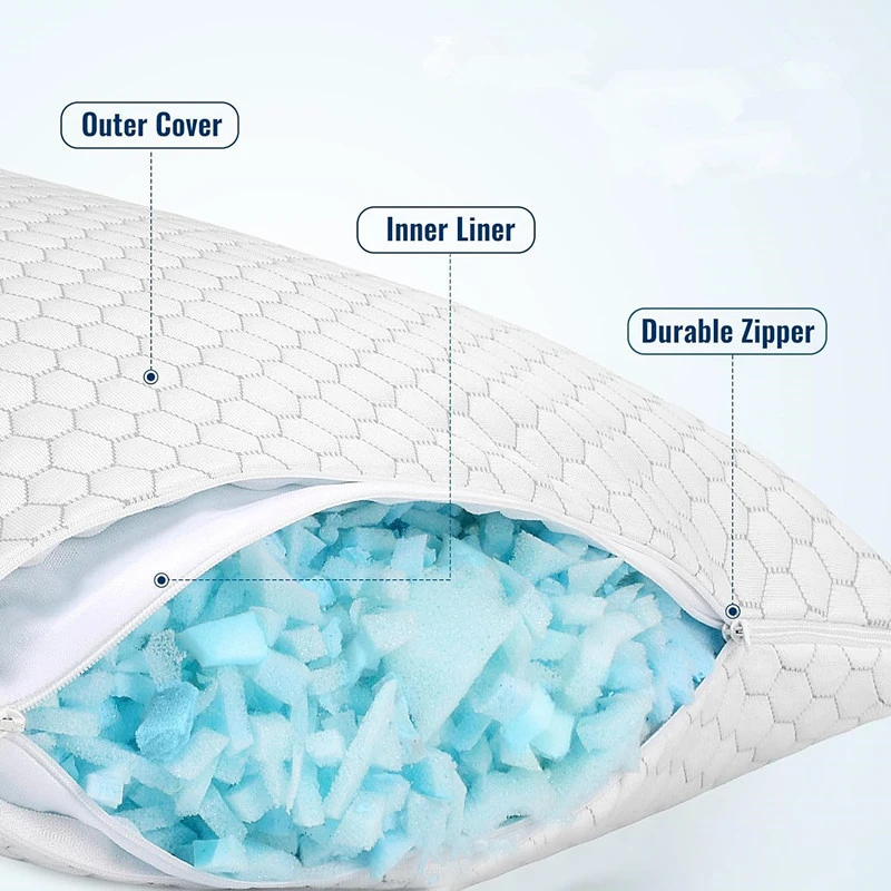 Cooling Bed Pillows for Sleeping Shredded Memory Foam Pillows Adjustable Firm Pillows for Side Back and Stomach Sleepers 4