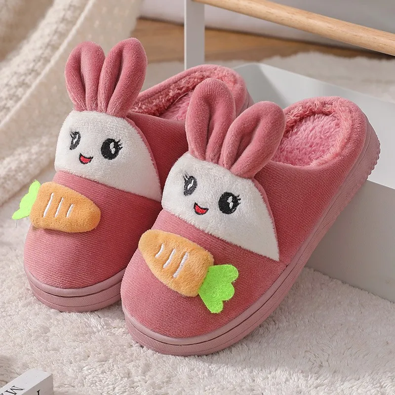 Winter Rabbit Slippers Kids Girls Boys Home Shoes Baby Fur Slides