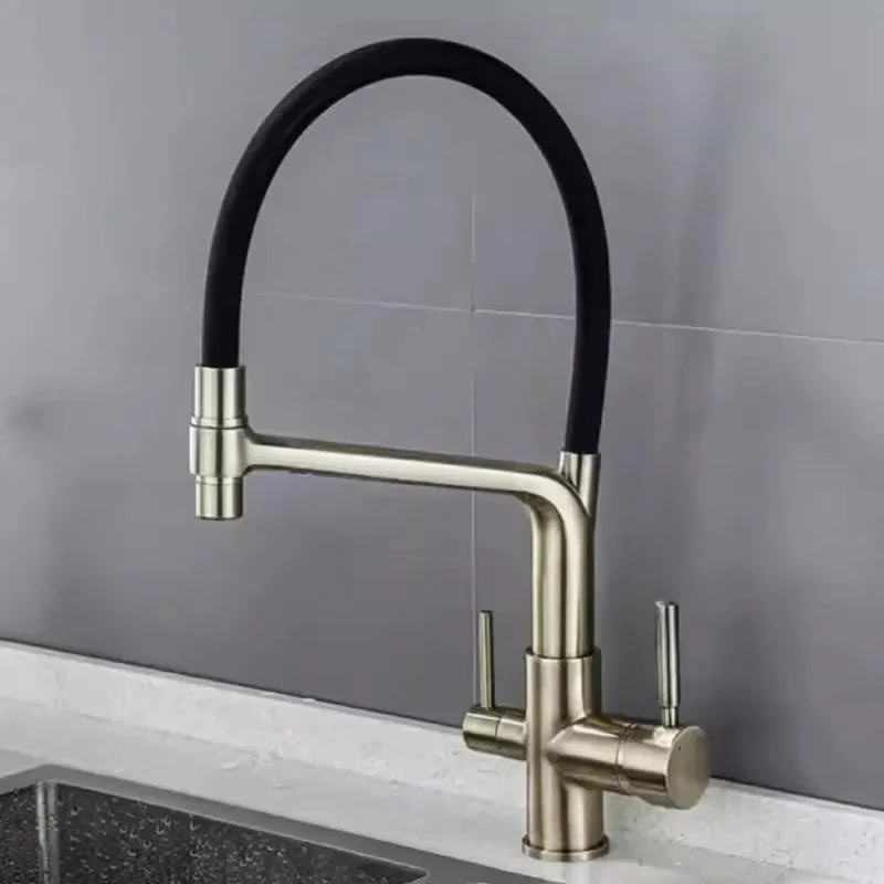 

New Kitchen Faucet Cold & Hot Water Purifier Direct Drinking Sink Mixer Tap 360 ° Rotation Deck Mounted Dual Handle Brushed Gold