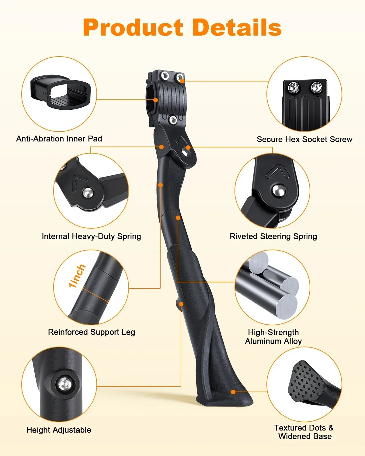 Adjustable Anti-Slip Bicycle Kickstand with Foot Pad
