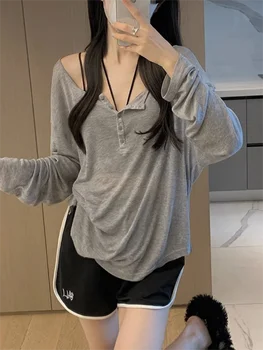 Sexy Pullovers Women T-shirts Casual Tops Long Sleeve Basic Clothes Autumn All-match Simple Tee Shirt Slim Gentle Seductive 1