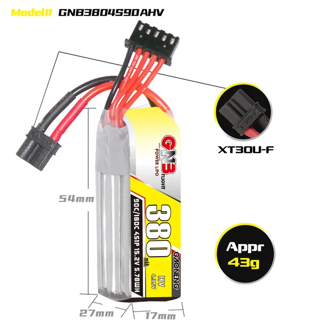 Original GNB 4s 380mAh 90c/180c Lipo Battery For RC Helicopter Quadcopter FPV Racing Drone Parts HV 15.2v Rechargeable Battery 6