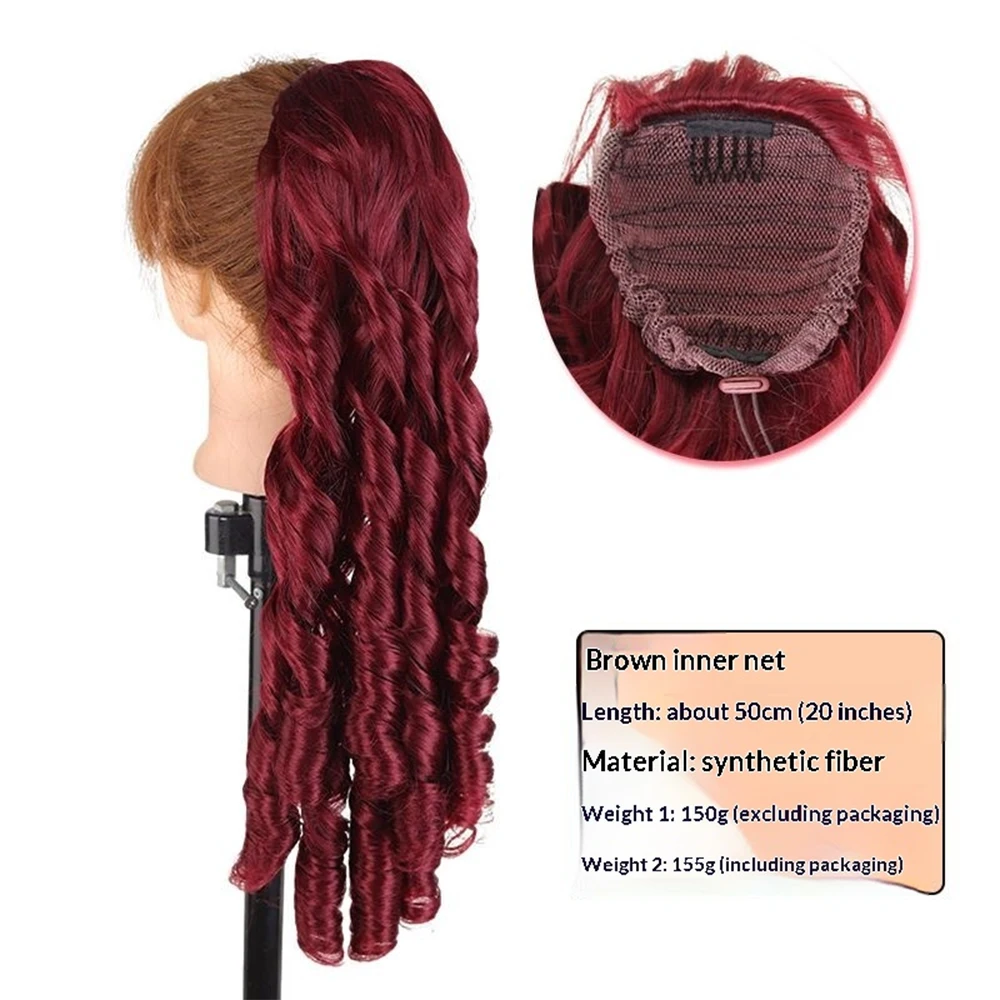 웨이브 헤어 포니테일 붙임머리 가발, 합성 드로스트링 로만 컬 포니테일 헤어피스, 빗 포함, 여성용 링렛 컬 헤어