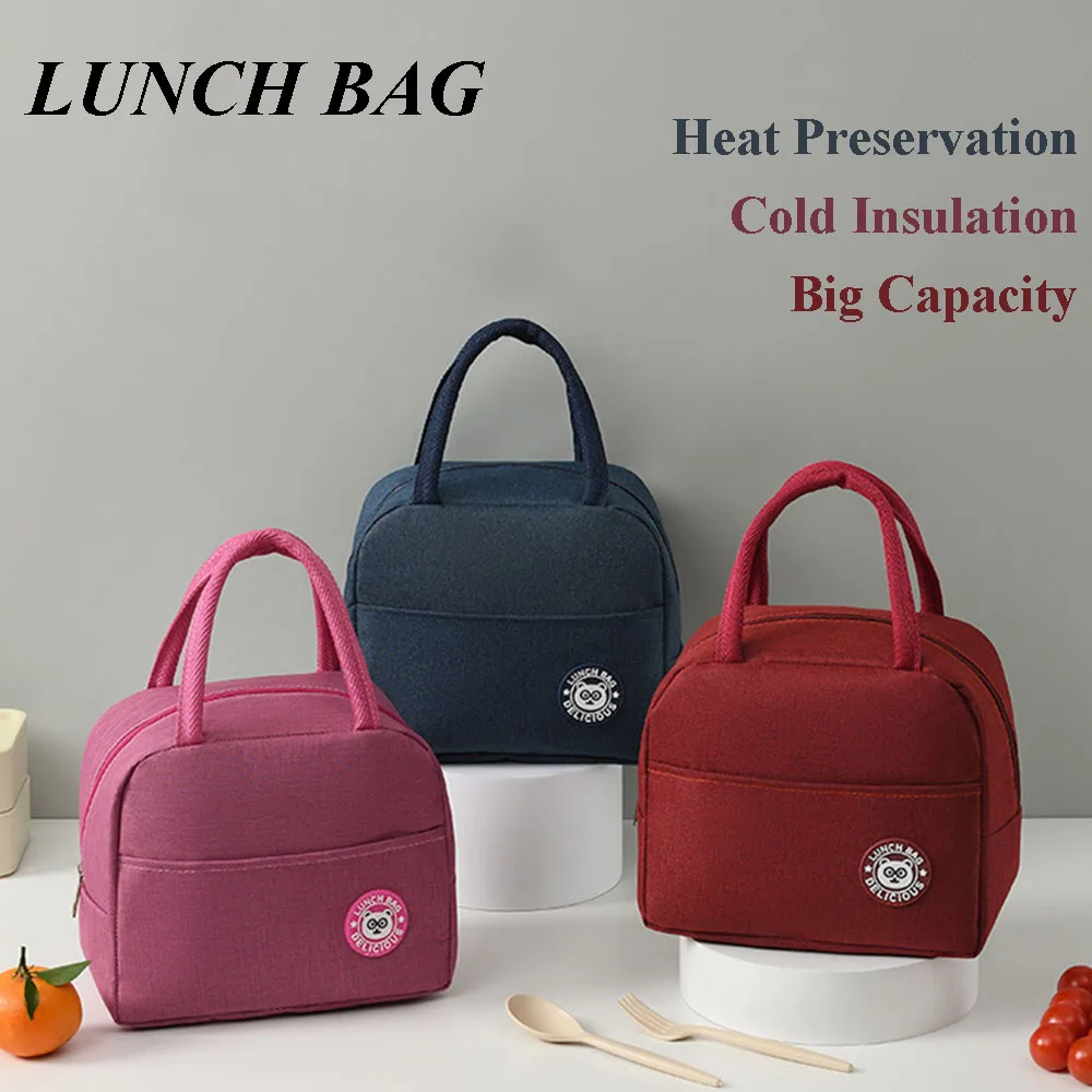 

Portable Oxford Lunch Bags Fresh Cooler Pouch For Office Students Convenient Solid Color Lunch Box Food Container Bag