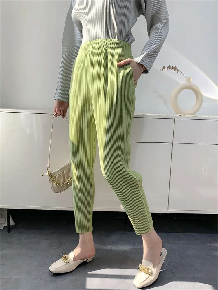 Autumn and Winter Thickening Fabric Miyake Pleated Pants Slim Casual Pants Women's Fashionable All-Matching Loose Tapered Pants