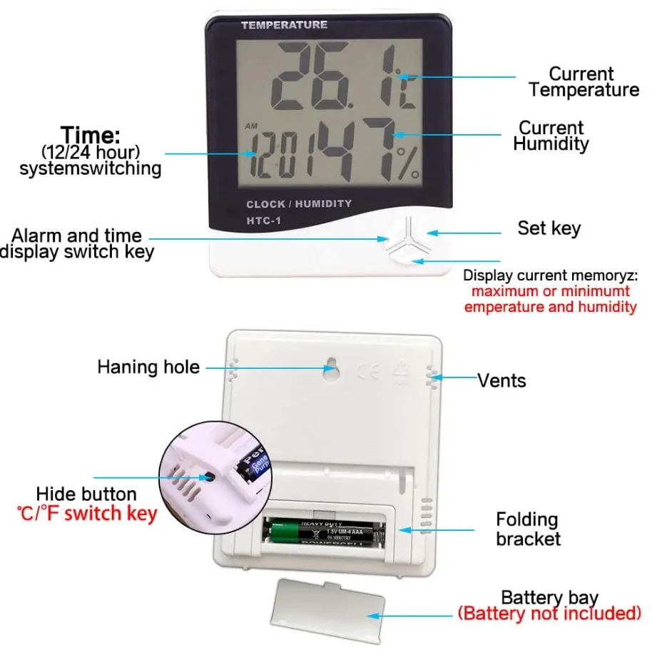 LCD Digital Temperature Humidity Meter HTC-2/HTC-1 Home Indoor Outdoor Hygrometer thumbnail 7