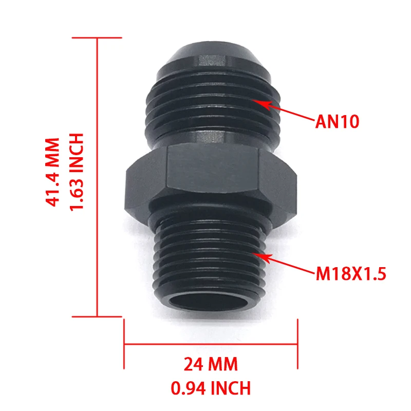 AN10 to M14X1.5 M16X1.5 M18x1.5 Metric Male Fitting Straight Adapter Aluminum Black aluminum flare adapter