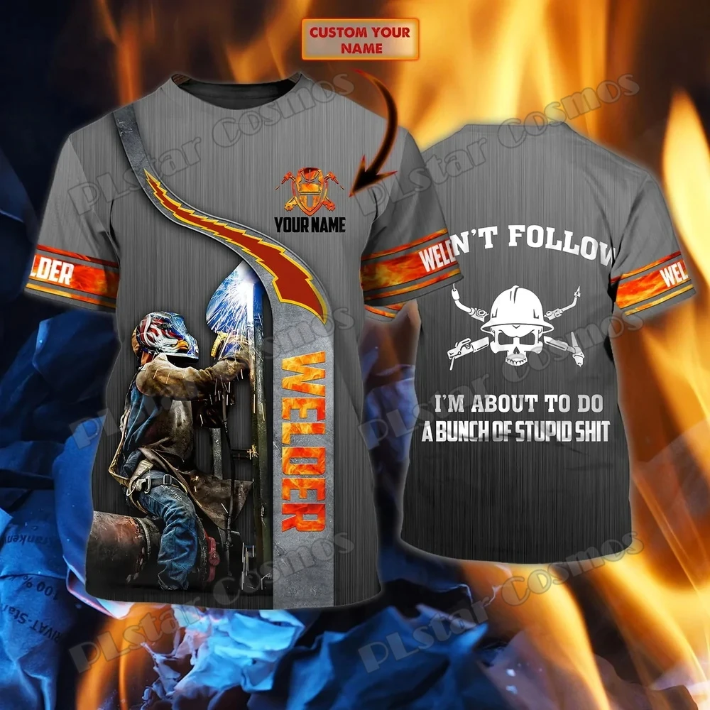 PLstar Cosmos Lustiges Totenkopf-Schweißer-Muster, personalisierter Name, 3D-Volldruck, Herren-T-Shirt, Sommer, Unisex, lässiges T-Shirt DW2281 – Detail 12