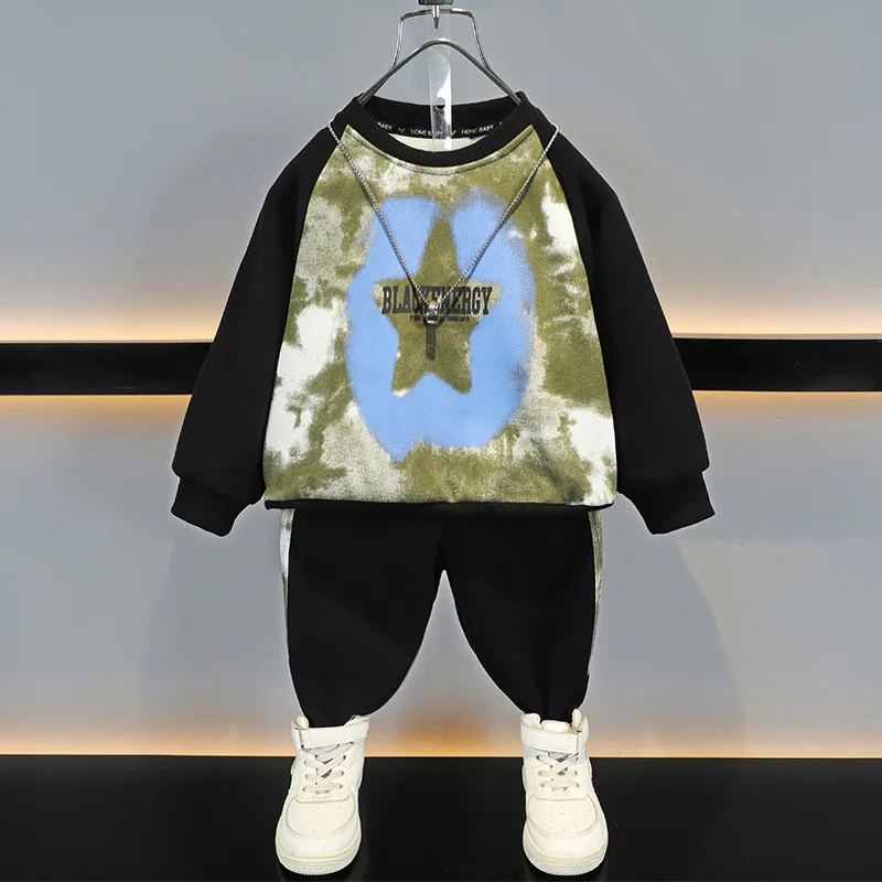 

Spring Autumn 2-10Years Boy Patchwork Sweatshirt+Pants 2pcs Set School Kids Tracksuit Children Sports Outfit Student Jogger Suit