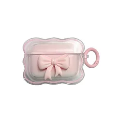 Pink Floral 3D Bow Wave AirPods Case with Keychain - Airpods 3 (Pink)