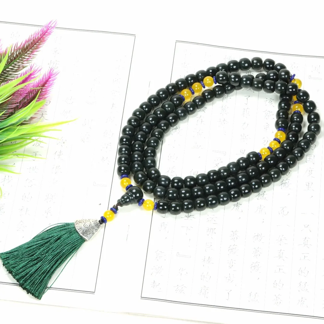 

Natural Green Jade Bracelet Genuine Hetian Jades Stone Nephrite 108 Mala Beads Rosary Bracelet With Tassel Buddha Bead Bracelets
