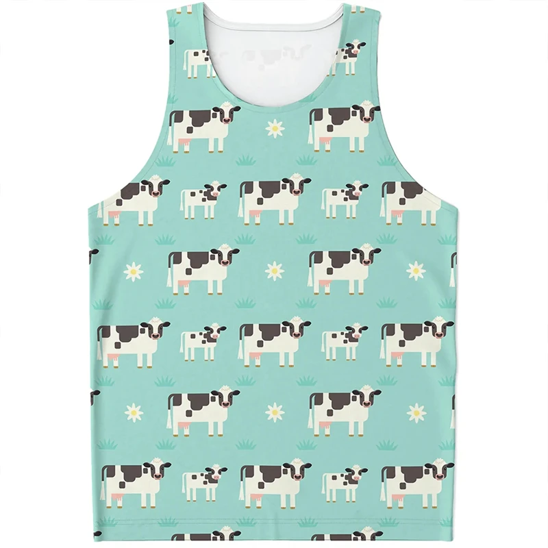 

Мужской жилет без рукавов, футболка для мужчин, одежда с мультяшным рисунком коровы, о-образным вырезом, майка, 3D принт, повседневные спортивные Забавные топы без рукавов
