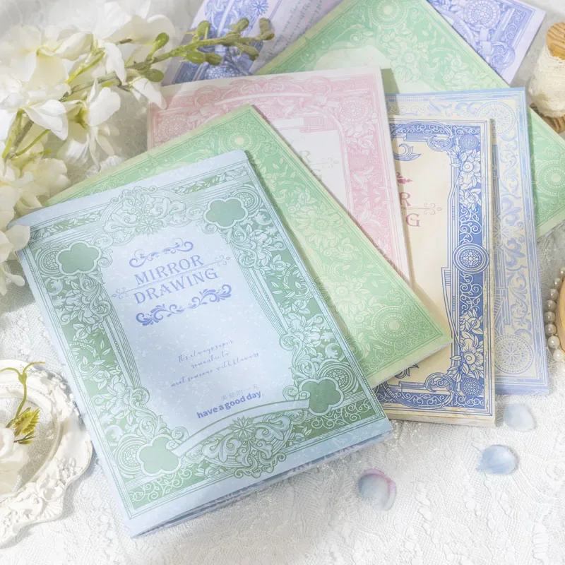 

60Pcs Lace Material Paper Painted Heart Car line Decorative Memo Mirror Shadow Base Paper Writing Book Scrapbooking 215*136MM