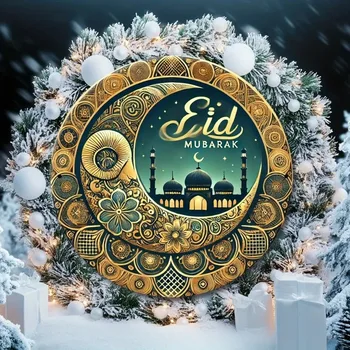 Vintage Tin Plate Painting，Classic Islamic 2D Round Aluminum Plaque ， Ramadan Eid Decor, Home Office Wall Art