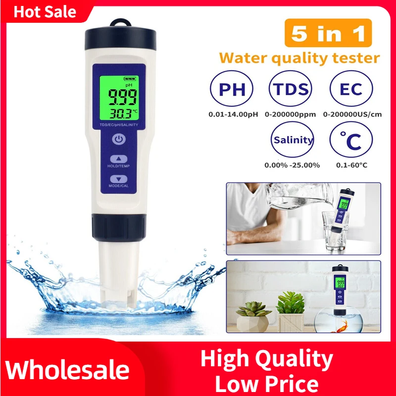 Misuratore Di Ph Multifunzionale 1Pc Con Retroilluminazione Tester Dell'Acqua Ad Alta Precisione Per Ph Tds Ec Salinità Temperatura