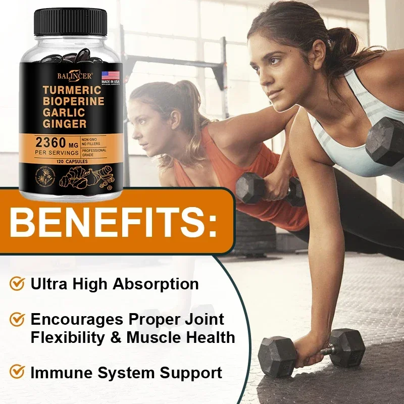 Balincer Curcumin Max Potency 95% 2360 Mg with BioPerine Black Pepper Extract for Overall Health turmeric ginger supplement