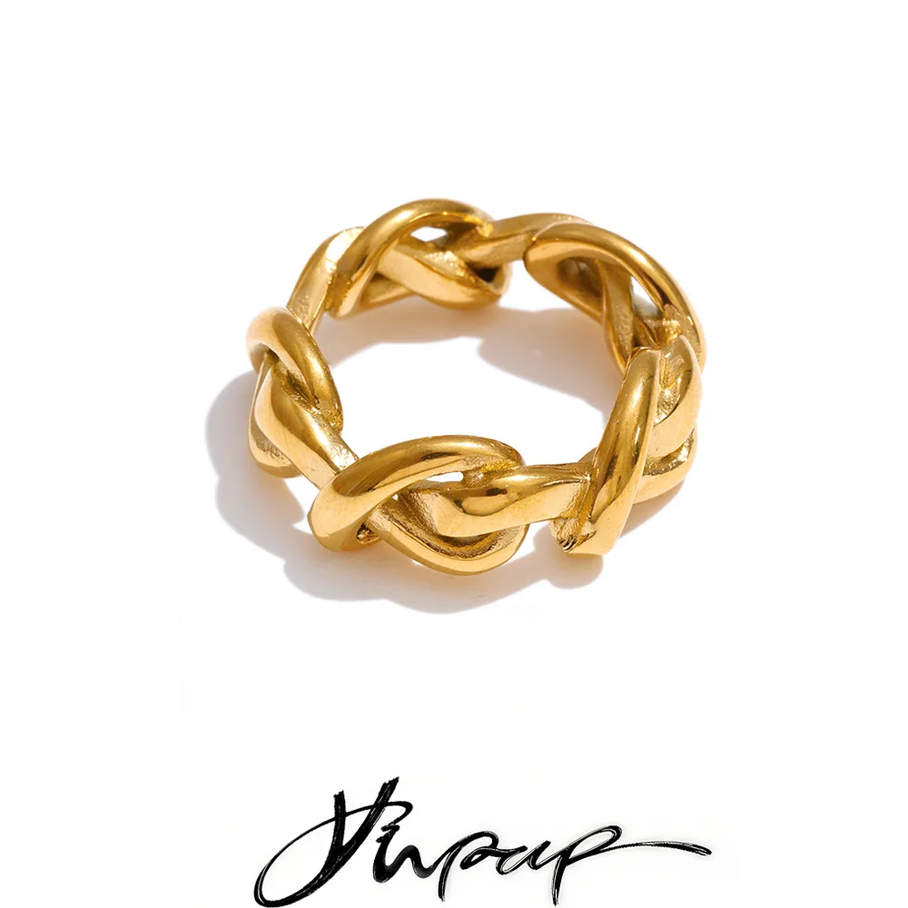 Yhpup Größe 6789 Ring aus Edelstahl mit Kettenmuster, wasserabweisend, hochwertig, für den täglichen Gebrauch, minimalistisch, attraktiver Damenschmuck