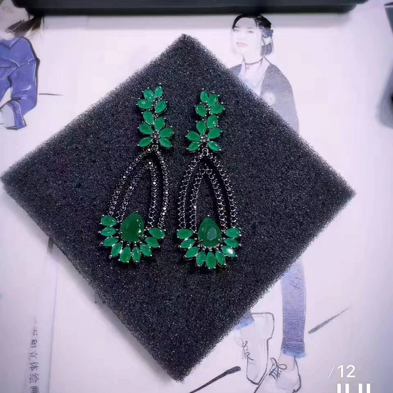 

Fashion Bohemia Style Clear Red And Green Cubic Zirconia Pendientes Earrings Black Gun Plated Women Long Earring Brincos E-473