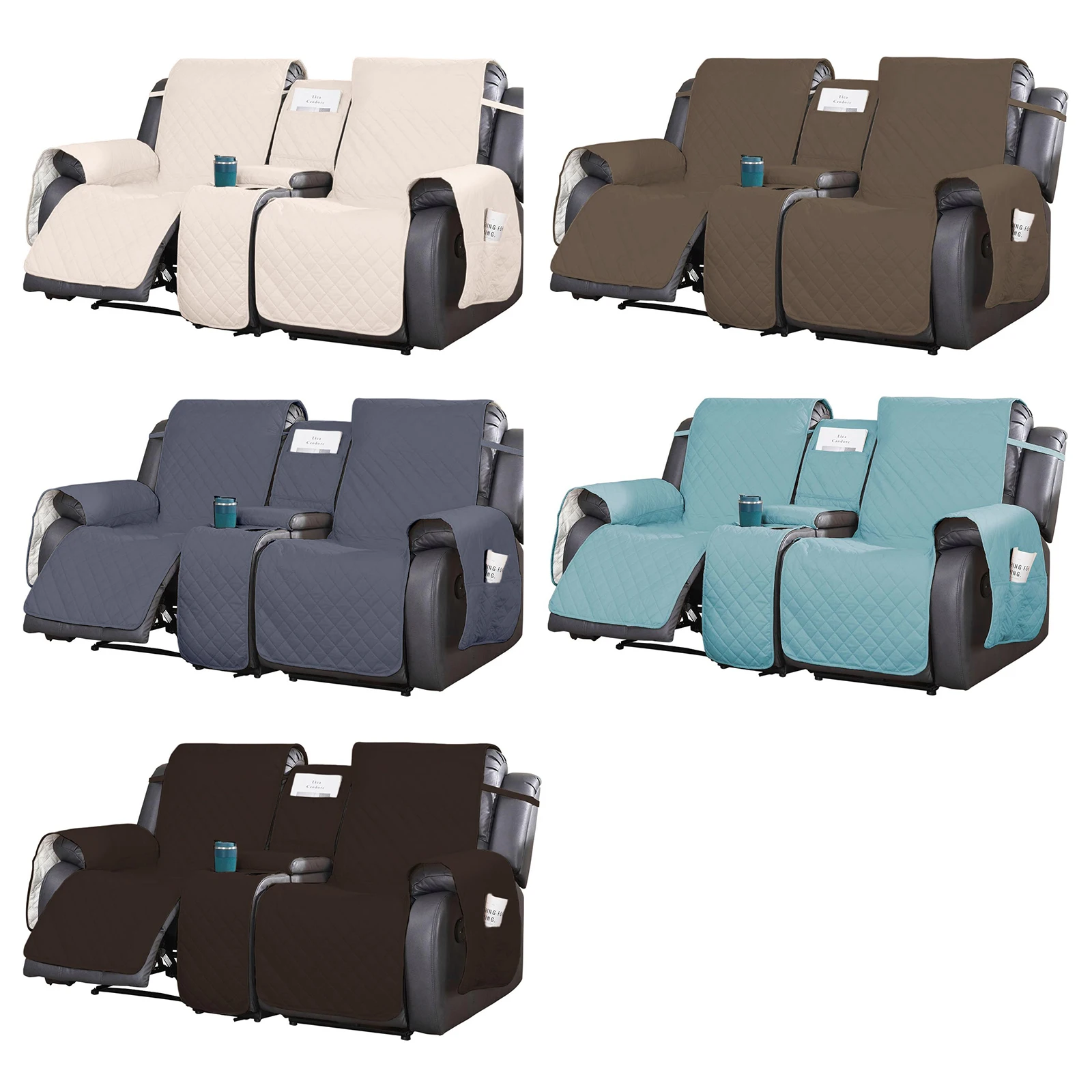 2 Seater Recliner Slipcovers Center Console Cover Arm Sofa Chair Covers Pet Anti Slip Mat Protector